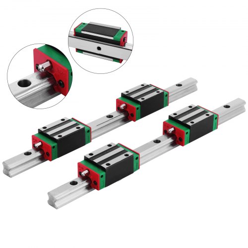 VEVOR Guia Lineal Carril Lineal HSR15 x 300 mm Juego Deslizante de Rodamiento Lineal con 2 Ejes de Carril HGH20 de 300 mm y 4 Bloques de Almohadilla
