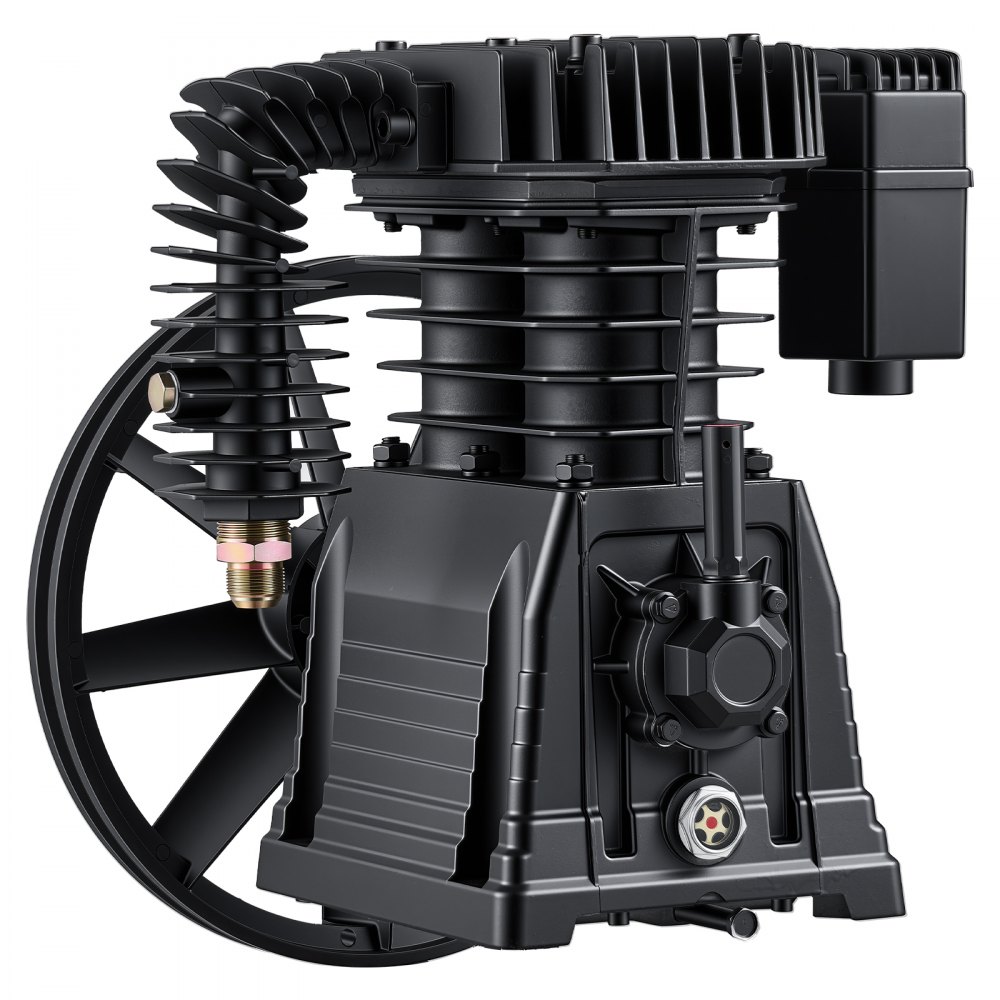 VEVOR Air Compressor Pump Head, 3.73 kW 351 L/min, Twin-Cylinder Oil-Lubricated Air Compressor Piston Pump Head, Single-Stage Cast Iron Replacement Head with Max 10 Bar Pressure for Woodworking Auto Repair