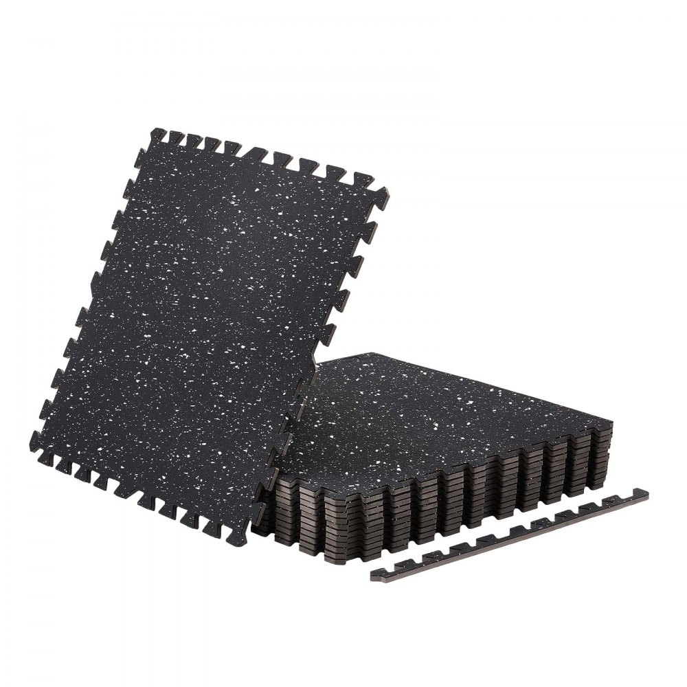 VEVOR Esterilla Puzzle 12 Piezas de 610 x 610 x 10 mm, Suelo Gimnasio de Goma EVA, Colchoneta de Ejercicios con Puntos Blancos Alta Densidad Antiruido Antideslizante Antigolpe para Casa, Equipo Pesado