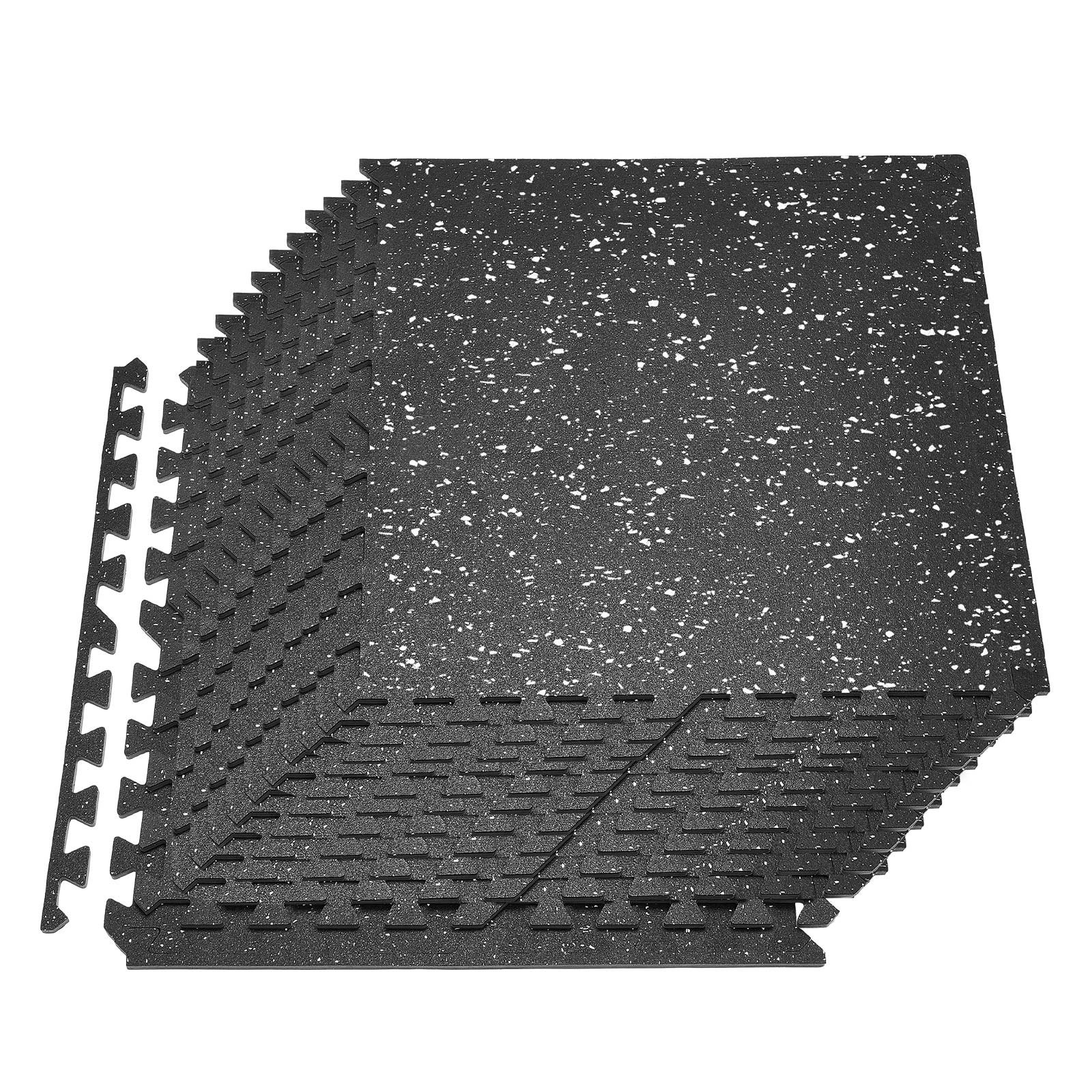 VEVOR Esterilla Puzzle 24 Piezas de 610 x 610 x 10 mm, Suelo Gimnasio de Goma EVA, Colchoneta de Ejercicios Alta Densidad con Puntos Blancos Antigolpe Antiruido Antideslizante para Casa, Equipo Pesado