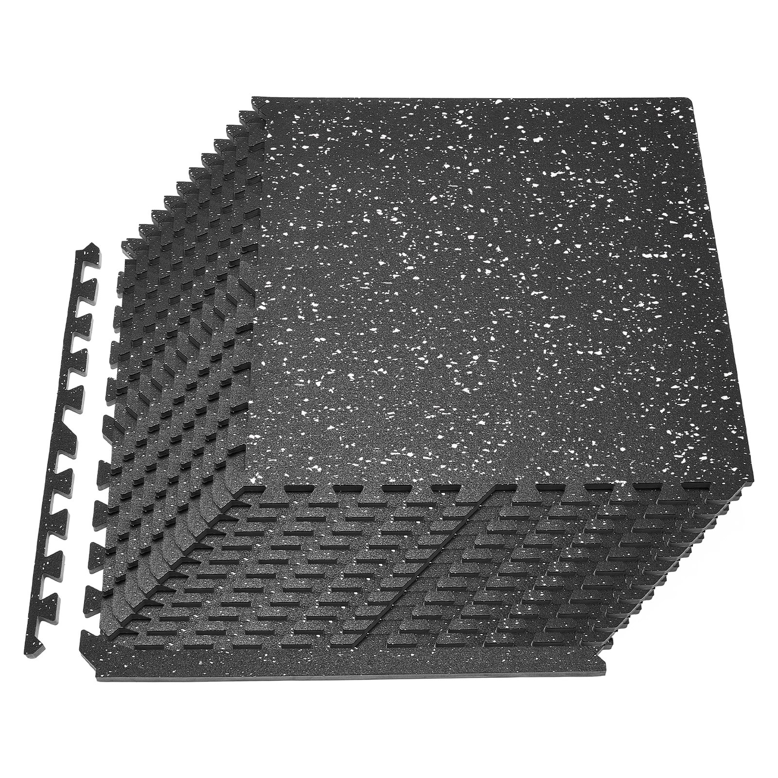 VEVOR Esterilla Puzzle 24 Piezas de 610 x 610 x 14 mm, Suelo Gimnasio de Goma EVA Alta Densidad, Colchoneta de Ejercicios con Puntos Blancos Antideslizante Antigolpe Antiruido para Equipo Pesado, Casa