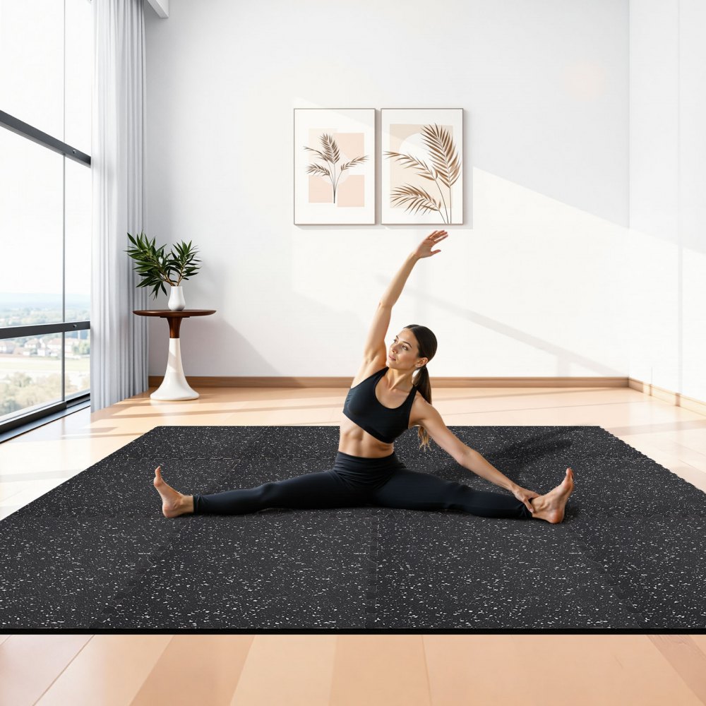 VEVOR Esterilla Puzzle 12 Piezas de 610 x 610 x 100 mm, Suelo Gimnasio de Goma EVA, Colchoneta de Ejercicios Alta Densidad con Puntos Grises Antiruido Antigolpe Antideslizante para Equipo Pesado, Casa