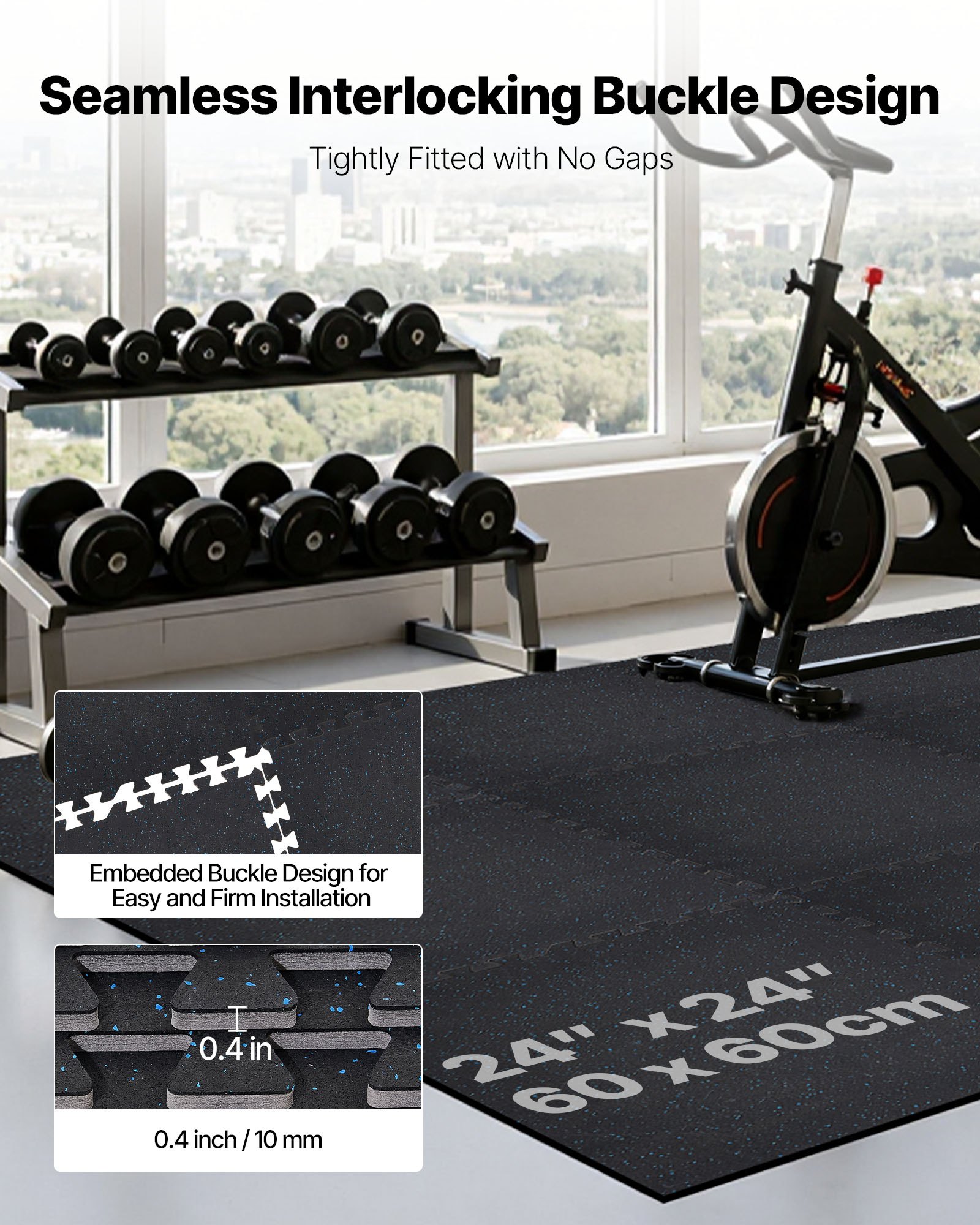 VEVOR Esterilla Puzzle 24 Piezas de 610 x 610 x 10 mm, Suelo Gimnasio de Goma EVA Alta Densidad, Colchoneta de Ejercicios con Puntos Azules Antiruido Antideslizante Antigolpe para Equipo Pesado, Casa