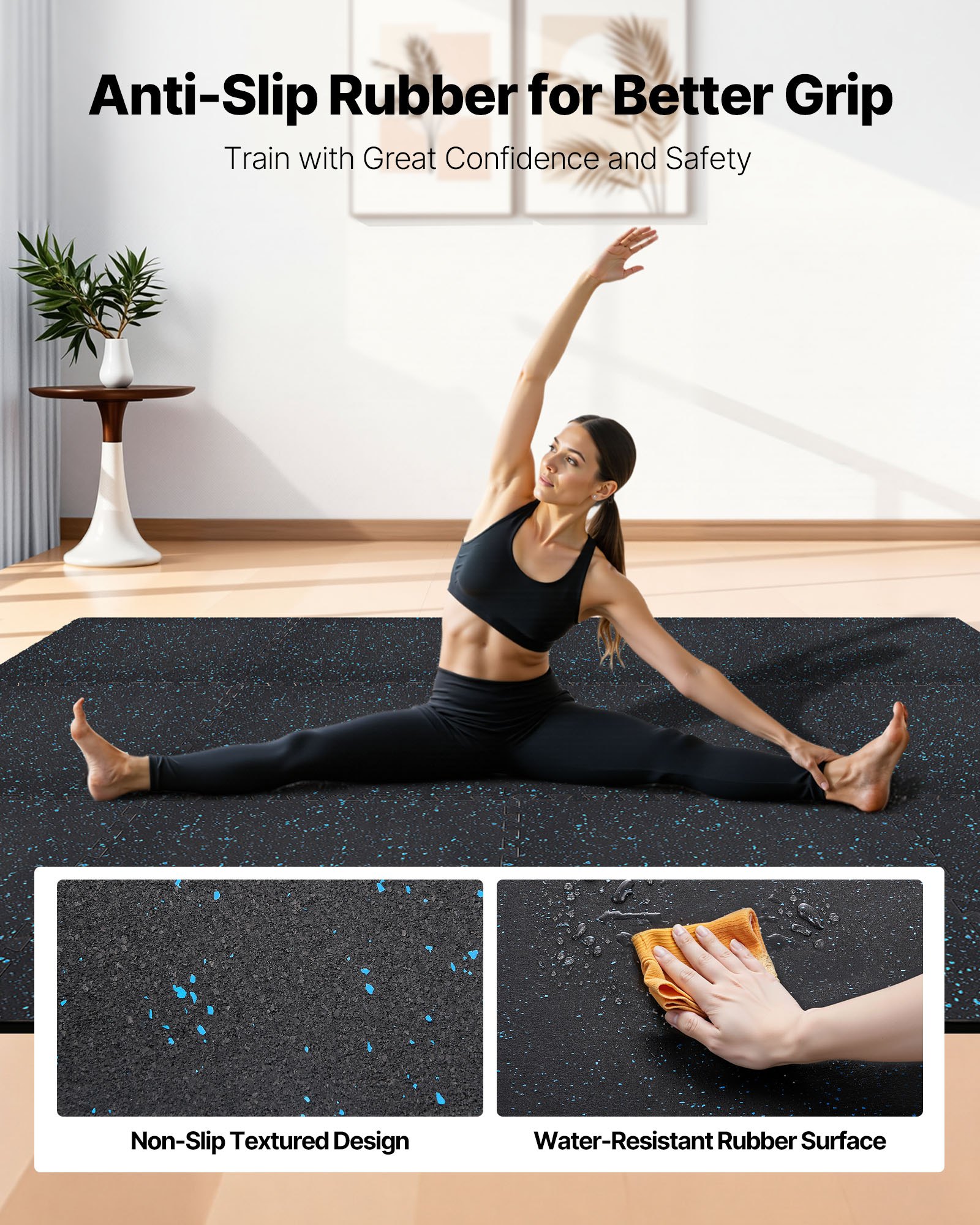 VEVOR Esterilla Puzzle 24 Piezas de 610 x 610 x 10 mm, Suelo Gimnasio de Goma EVA Alta Densidad, Colchoneta de Ejercicios con Puntos Azules Antiruido Antideslizante Antigolpe para Equipo Pesado, Casa
