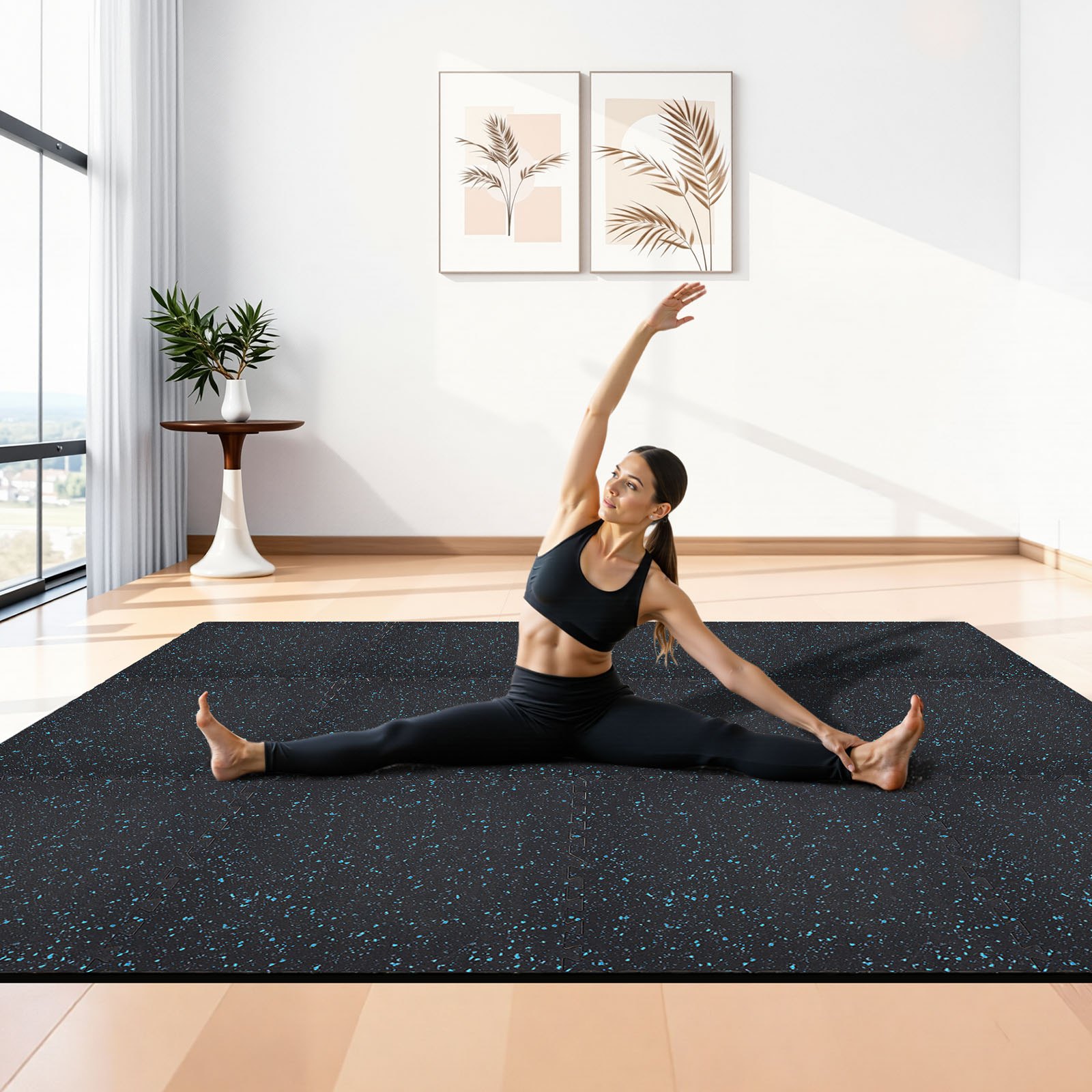VEVOR Esterilla Puzzle 24 Piezas de 610 x 610 x 10 mm, Suelo Gimnasio de Goma EVA Alta Densidad, Colchoneta de Ejercicios con Puntos Azules Antiruido Antideslizante Antigolpe para Equipo Pesado, Casa