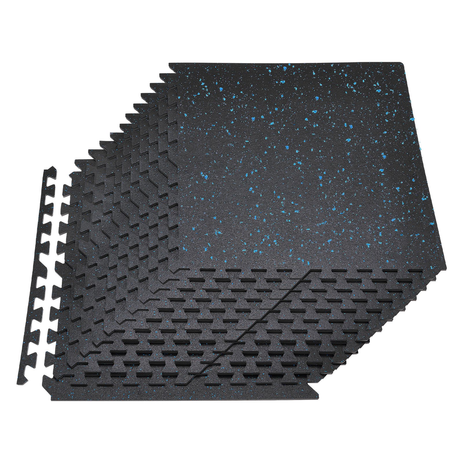 VEVOR Esterilla Puzzle 24 Piezas de 610 x 610 x 14 mm, Suelo Gimnasio de Goma EVA Alta Densidad, Colchoneta de Ejercicios con Puntos Azules Antideslizante Antigolpe Antiruido para Equipo Pesado, Casa