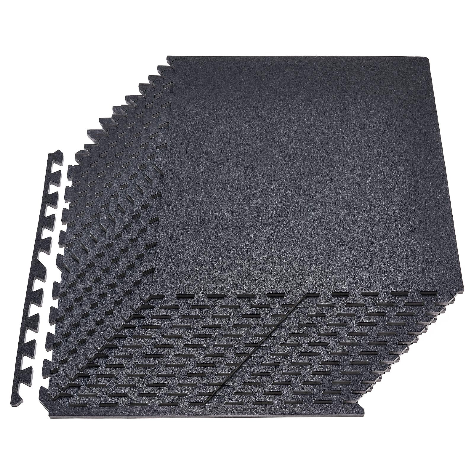 VEVOR Esterilla Puzzle 24 Piezas de 610 x 610 x 14 mm, Suelo Gimnasio de Goma EVA Alta Densidad, Colchoneta de Ejercicios Color Negro Antiruido Antideslizante Antigolpe para Equipo Pesado Casa Oficina