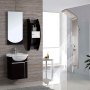 Baño moderno con sistema de torre de paneles VEVOR, tocador y mueble montado en la pared.