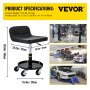 VEVOR Taburete con Ruedas para Garaje Negro Asiento con Ruedas con Herramienta 41 cm x 31 cm Taburete Giratorio de Taller Asiento de la Mecánica con el Almacenamiento Taburete de Trabajo 4,5 kg