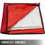 Estuche de transporte rojo con manta de soldadura VEVOR plegada, etiquetada como &quot;perfectamente portátil&quot;.