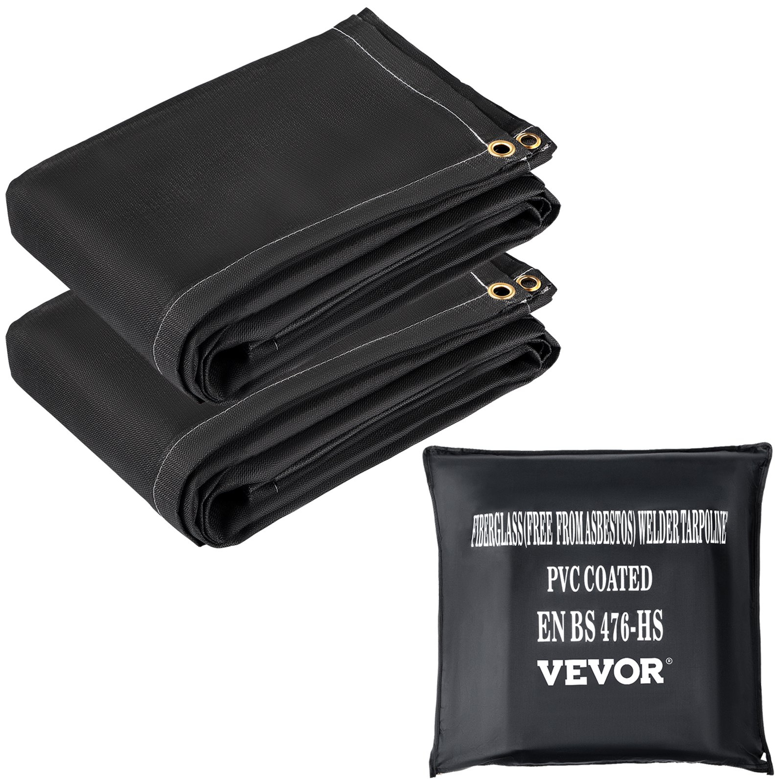 VEVOR Welding Blanket, Set of 2, 1.83 x 3.05 m, Fire-Retardant Blanket, Flame-Retardant Blanket up to 550 °C, Black Welding Blanket, Fire-Retardant Fiberglass Blanket with 8 Brass Eyelets