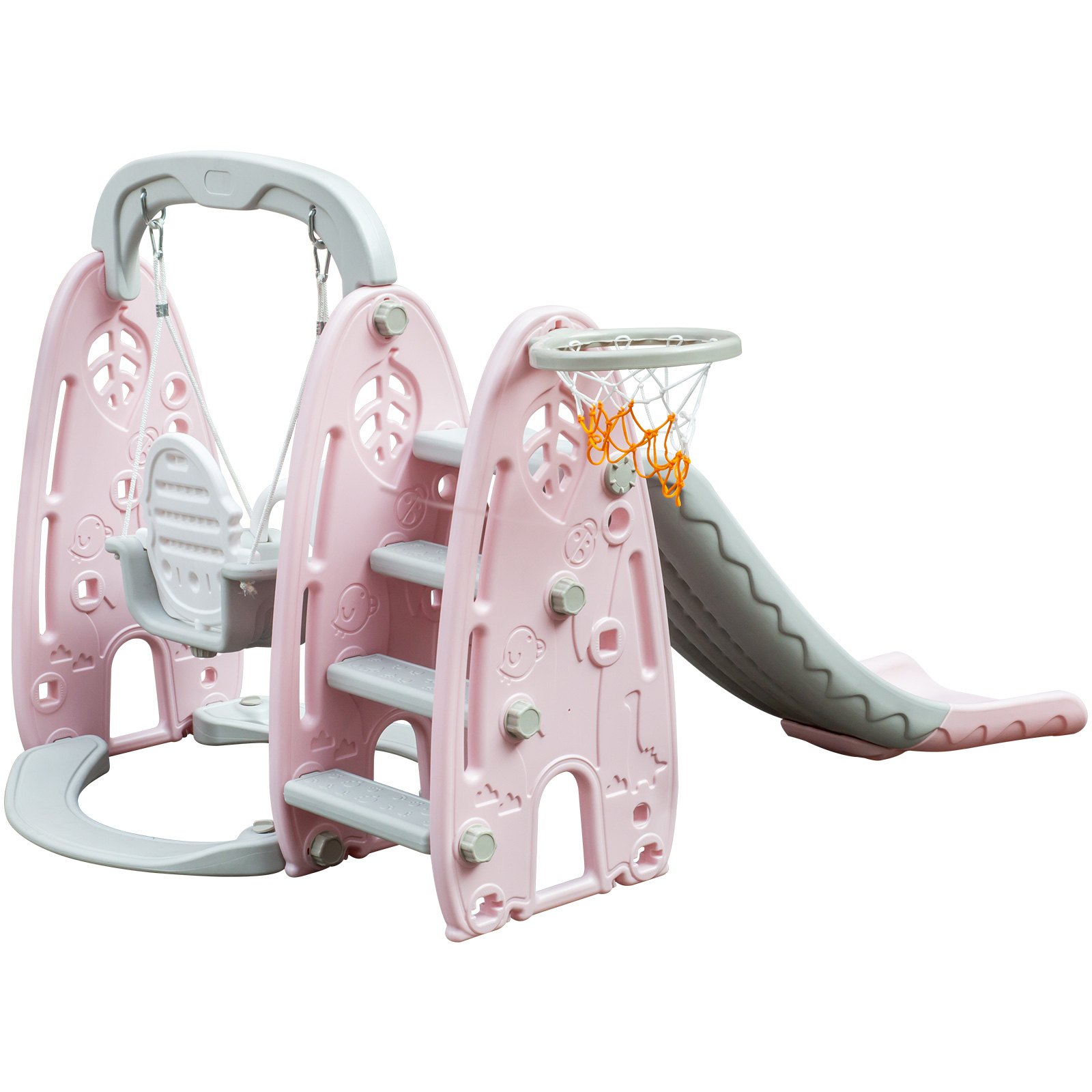 VEVOR Columpio Tobogán Parque Columpio Tobogán Tobogan Toboganes Jardin Columpios y Toboganes 5 en 1 Color con Picina de Bolas y 100 bolas Rosa