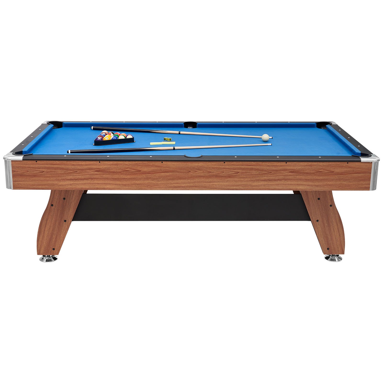 VEVOR Mesa de Billar, con Superficie de Madera, con Patas Ajustables, Juego Completo con Bolas, Tacos, Soportes, Tiza y Cepillo, para Salas de Juego y Recreativas, Azul, 2440 x 1310 x 800 mm