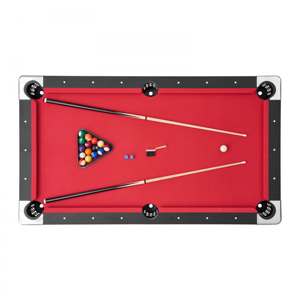 VEVOR Mesa de Billar Moderna, con Patas Ajustables, Juego Completo que Incluye Bolas, Tacos, Soporte, Tiza y Cepillo, a Salas de Juegos y Recreativas, Negro, con Paño Rojo, 1835 x 1047 x 770 mm