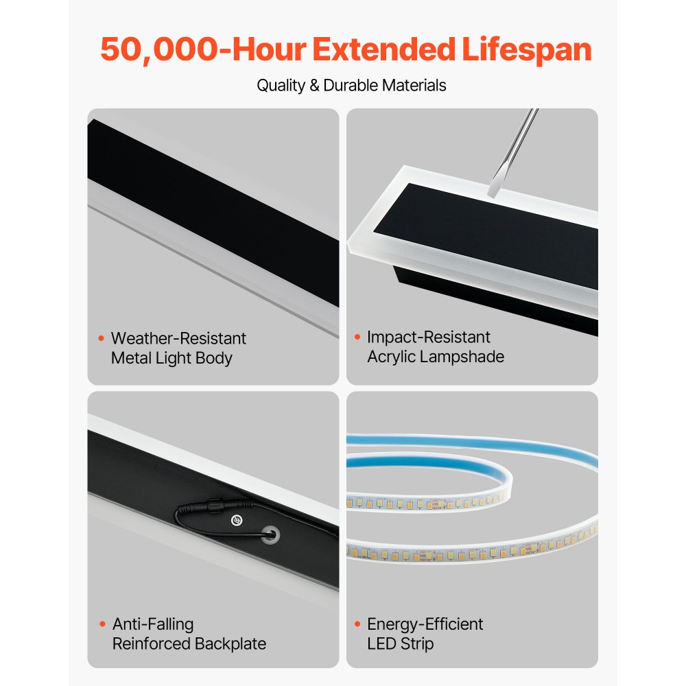 VEVOR Outdoor Wall Light, 600 mm, Long Strip Modern Exterior Wall Sconce Light Fixtures, 3000K Warm White, IP65 Waterproof, Anti-Rust Outside Patio Wall Mount Lighting, for House, Porch, Garage