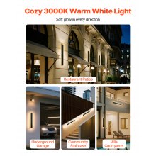 VEVOR Aplique de Pared para Exterior, 60 x 8 x 5 cm, Aplique de Pared Moderno para Exterior de Tira Larga, Luz Blanca Cálida de 3000 K, IP65 Resistente al Agua, Antioxidante, para Patio, Casa, Porche
