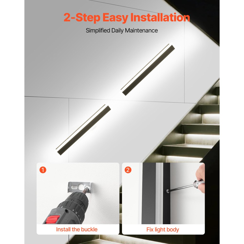 VEVOR Apliques de Pared de Exterior, 2 Piezas, Tira Larga de 600 x 80 x 50 mm, Apliques de Pared Modernos, Ajustable 2700 K-6000 K, IP65 Resistente al Agua, Antioxidante, para Patio, Casa, Porche