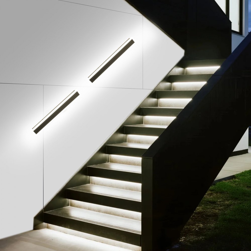 VEVOR Apliques de Pared de Exterior, 2 Piezas, Tira Larga de 600 x 80 x 50 mm, Apliques de Pared Modernos, Ajustable 2700 K-6000 K, IP65 Resistente al Agua, Antioxidante, para Patio, Casa, Porche