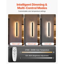 VEVOR Apliques de Pared de Exterior, 2 Piezas, Tira Larga de 600 x 80 x 50 mm, Apliques de Pared Modernos, Ajustable 2700 K-6000 K, IP65 Resistente al Agua, Antioxidante, para Patio, Casa, Porche