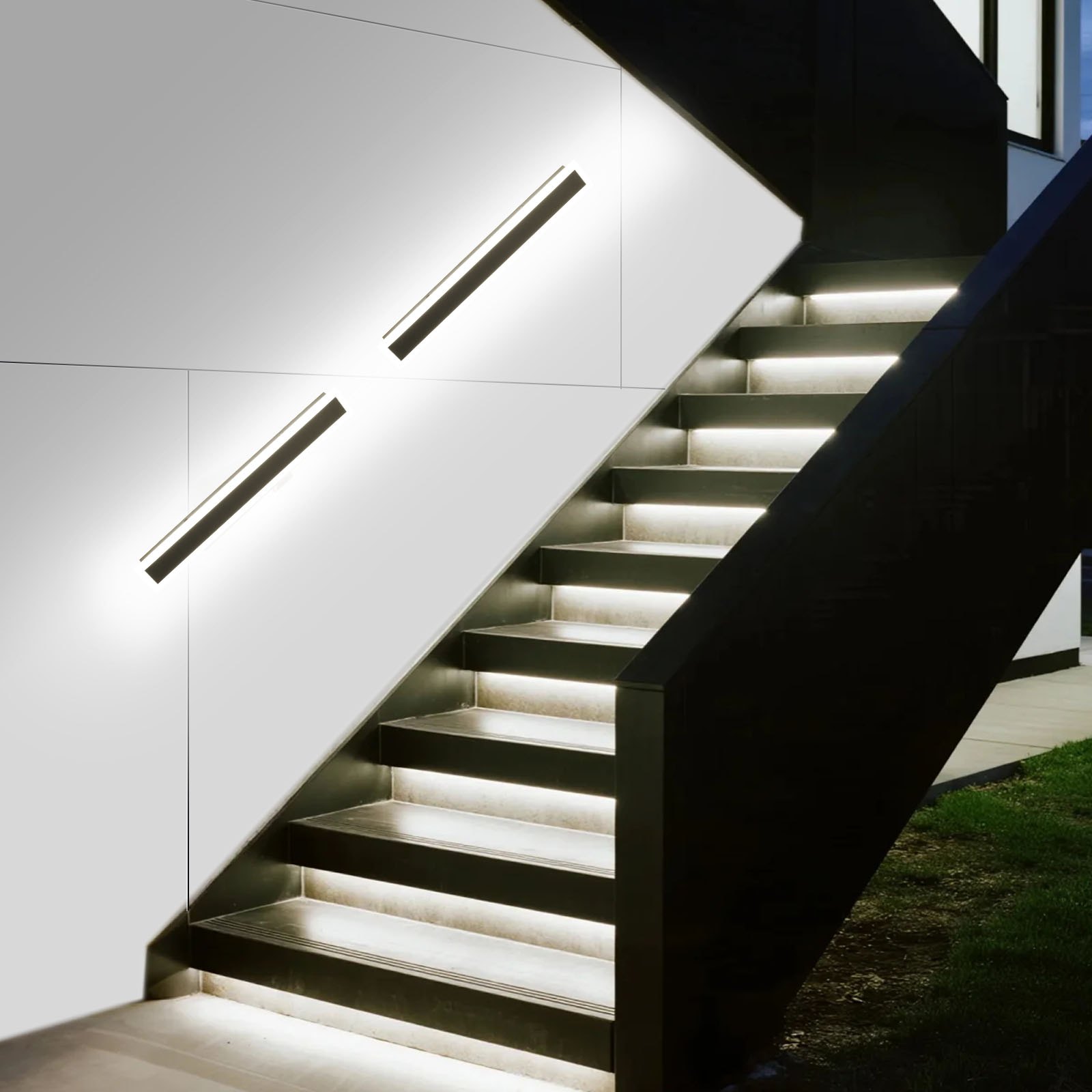 VEVOR Apliques de Pared de Exterior, 2 Piezas, Tira Larga de 600 x 80 x 50 mm, Apliques de Pared Modernos, Ajustable 2700 K-6000 K, IP65 Resistente al Agua, Antioxidante, para Patio, Casa, Porche