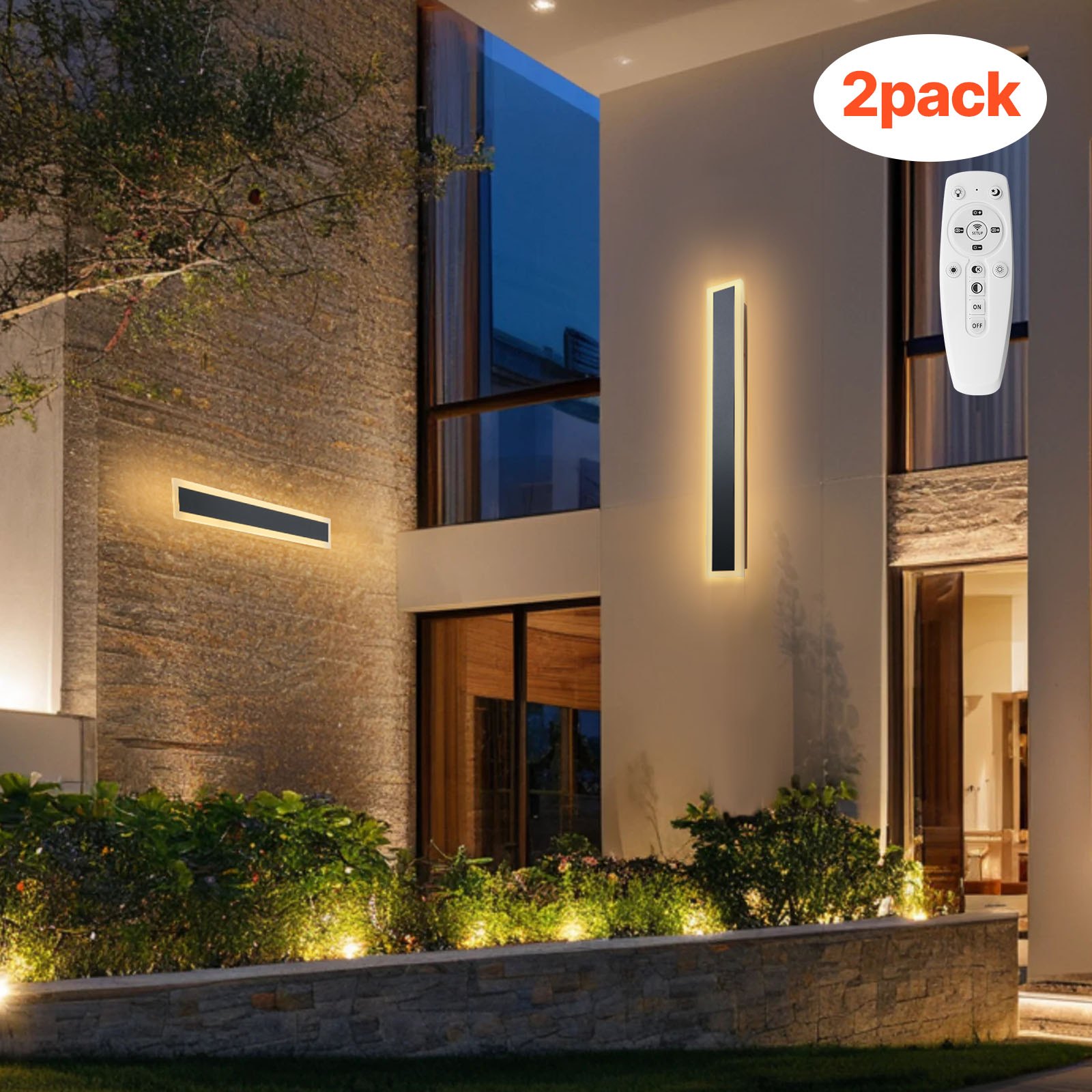 VEVOR Apliques de Pared de Exterior, 2 Piezas, Tira Larga de 600 x 80 x 50 mm, Apliques de Pared Modernos, Ajustable 2700 K-6000 K, IP65 Resistente al Agua, Antioxidante, para Patio, Casa, Porche