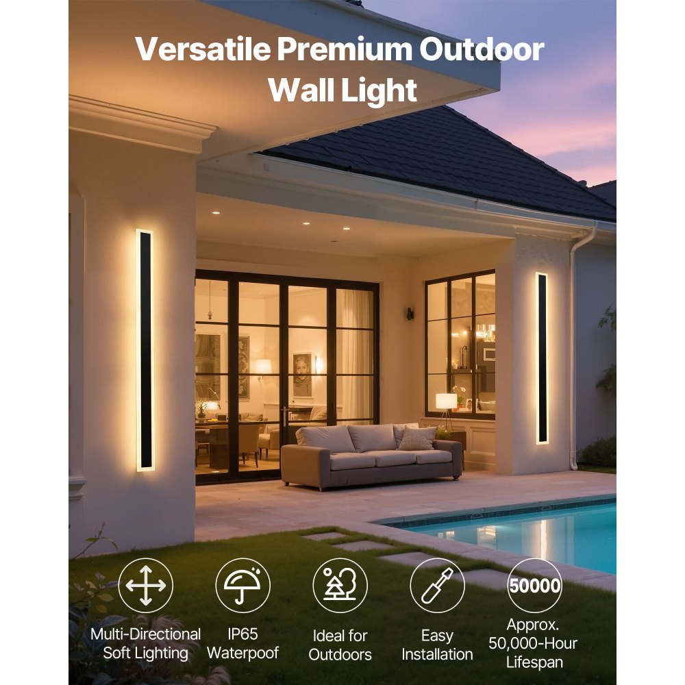 VEVOR Apliques de Pared de Exterior, 2 Piezas, Tira Larga de 1000 x 80 x 50 mm, Apliques de Pared Modernos, Ajustable 2700 K-6000 K, IP65 Resistente al Agua, Antioxidante, para Patio, Casa, Porche