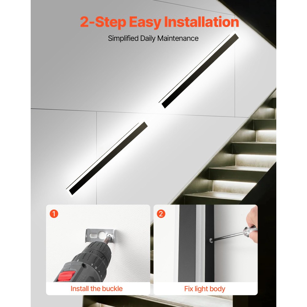 VEVOR Apliques de Pared de Exterior, 2 Piezas, Tira Larga de 1000 x 80 x 50 mm, Apliques de Pared Modernos, Ajustable 2700 K-6000 K, IP65 Resistente al Agua, Antioxidante, para Patio, Casa, Porche