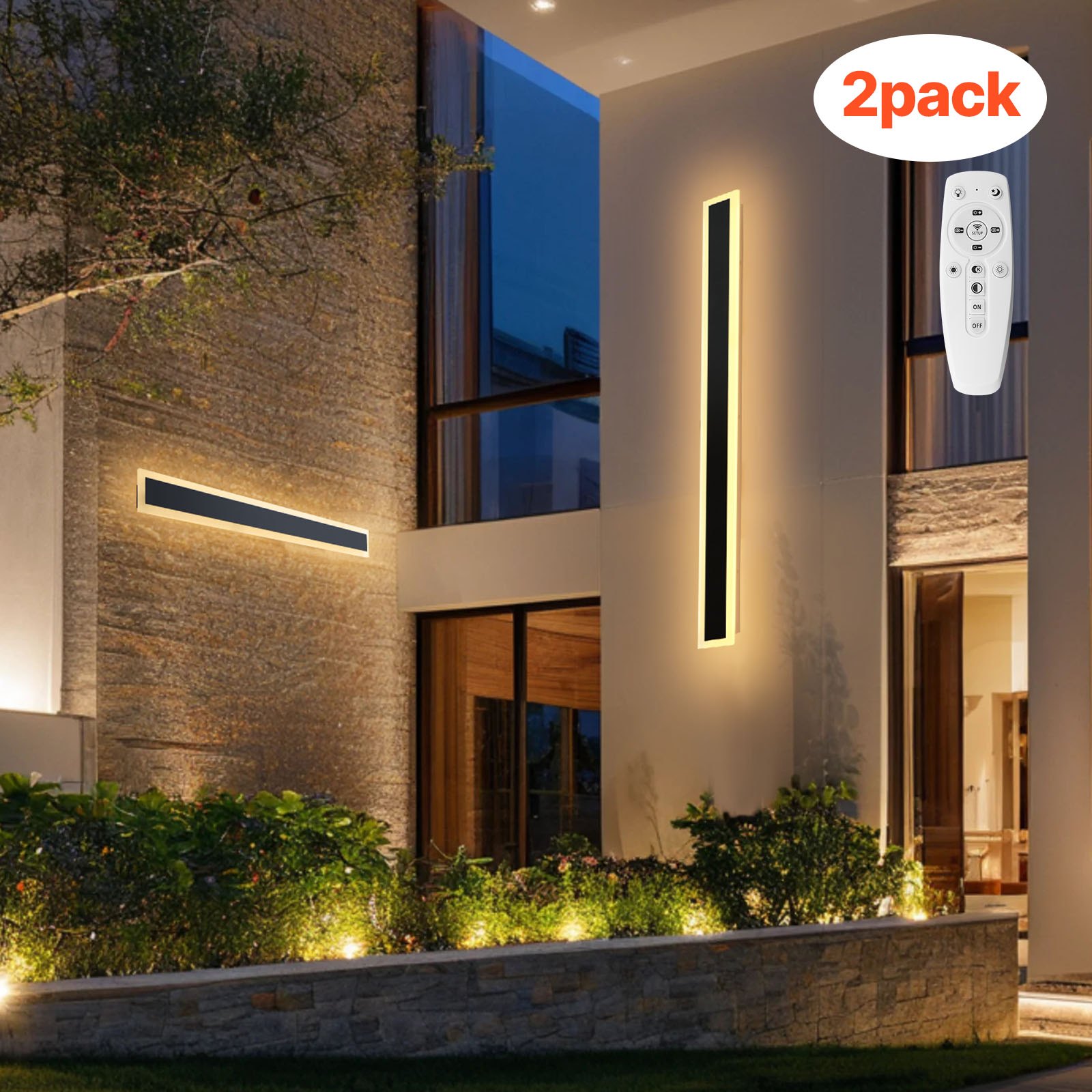 VEVOR Apliques de Pared de Exterior, 2 Piezas, Tira Larga de 1000 x 80 x 50 mm, Apliques de Pared Modernos, Ajustable 2700 K-6000 K, IP65 Resistente al Agua, Antioxidante, para Patio, Casa, Porche