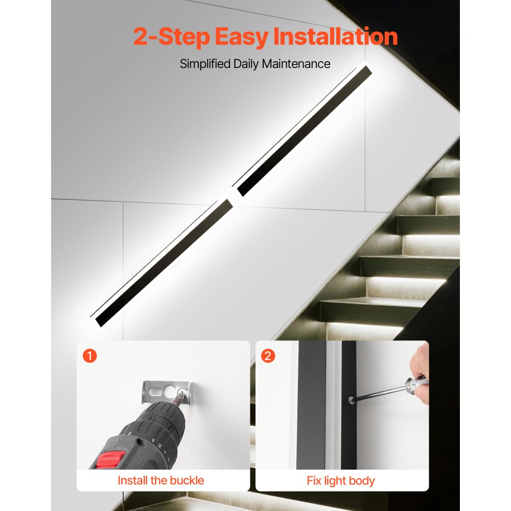 VEVOR Apliques de Pared de Exterior, 2 Piezas, Tira Larga de 1200 x 120 x 45 mm, Apliques de Pared Modernos, Ajustable 2700 K-6000 K, IP65 Resistente al Agua, Antioxidante, para Patio, Casa, Porche