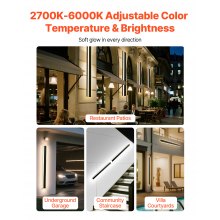VEVOR Apliques de Pared de Exterior, 2 Piezas, Tira Larga de 1200 x 120 x 45 mm, Apliques de Pared Modernos, Ajustable 2700 K-6000 K, IP65 Resistente al Agua, Antioxidante, para Patio, Casa, Porche