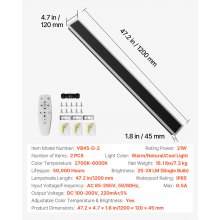 VEVOR Apliques de Pared de Exterior, 2 Piezas, Tira Larga de 1200 x 120 x 45 mm, Apliques de Pared Modernos, Ajustable 2700 K-6000 K, IP65 Resistente al Agua, Antioxidante, para Patio, Casa, Porche