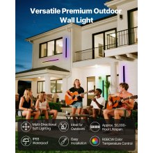 VEVOR Apliques de Pared de Exterior, 2 Piezas, Tira Larga de 100 x 8 x 5 cm, Apliques de Pared RGB Modernos, Ajustable 2700 K-6000 K, IP65 Resistente al Agua, Antioxidante, para Patio, Casa, Porche