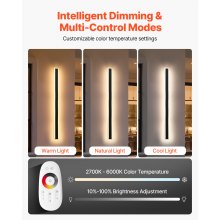 VEVOR Apliques de Pared de Exterior, 2 Piezas, Tira Larga de 100 x 8 x 5 cm, Apliques de Pared RGB Modernos, Ajustable 2700 K-6000 K, IP65 Resistente al Agua, Antioxidante, para Patio, Casa, Porche