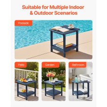 VEVOR Mesa Auxiliar de Exterior de HDPE 45 x 38 x 44 cm, Mesita Baja de Jardín de 2 Niveles, Mesa de Centro Multiuso Robusto y Estable para Terraza, Piscina, Playa, Porche, Interior, Exterior, Azul