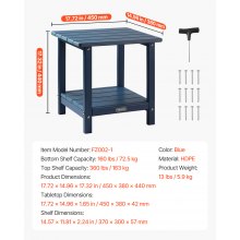 VEVOR Mesa Auxiliar de Exterior de HDPE 45 x 38 x 44 cm, Mesita Baja de Jardín de 2 Niveles, Mesa de Centro Multiuso Robusto y Estable para Terraza, Piscina, Playa, Porche, Interior, Exterior, Azul