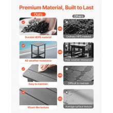VEVOR Mesa Auxiliar de Exterior de HDPE 45 x 38 x 44 cm, Mesita Baja de Jardín de 2 Niveles, Mesa de Centro Multiuso Robusto y Estable para Terraza, Piscina, Playa, Porche, Interior, Exterior, Gris