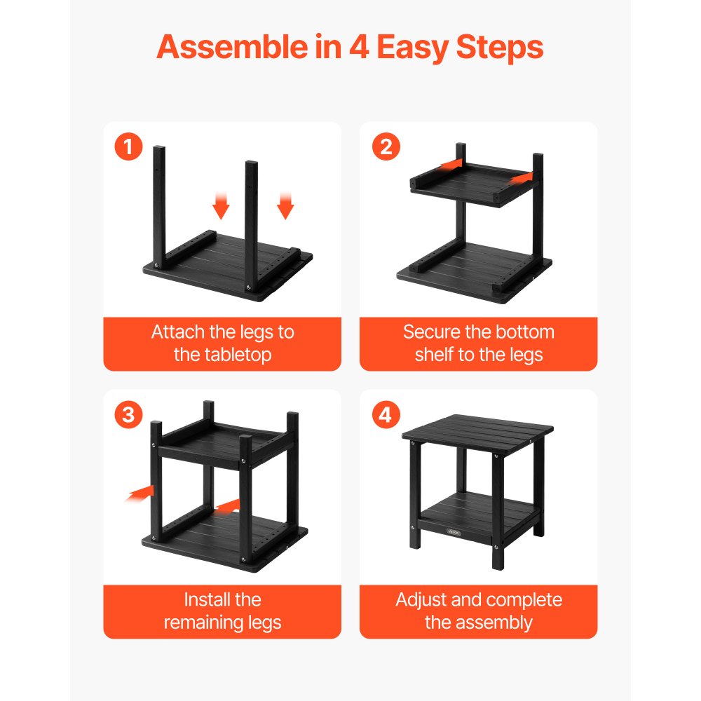 VEVOR Outdoor Side Table, 450W x 380D x 440H mm, Double Layer HDPE Outside End Table for Easy Maintenance, Withstand Harsh Weather, Fit for Patio, Pool, Beach, Porch, Indoor, Backyard, Black