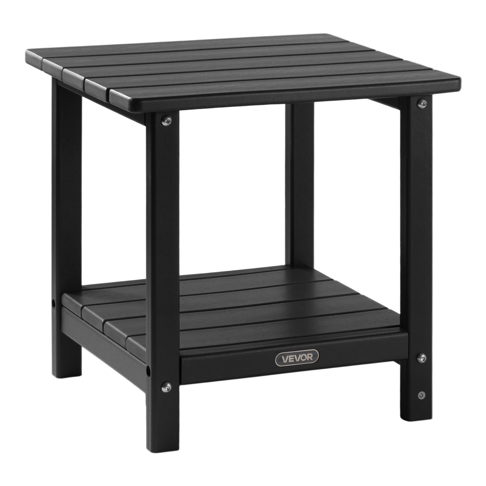 VEVOR Outdoor Side Table, 450W x 380D x 440H mm, Double Layer HDPE Outside End Table for Easy Maintenance, Withstand Harsh Weather, Fit for Patio, Pool, Beach, Porch, Indoor, Backyard, Black