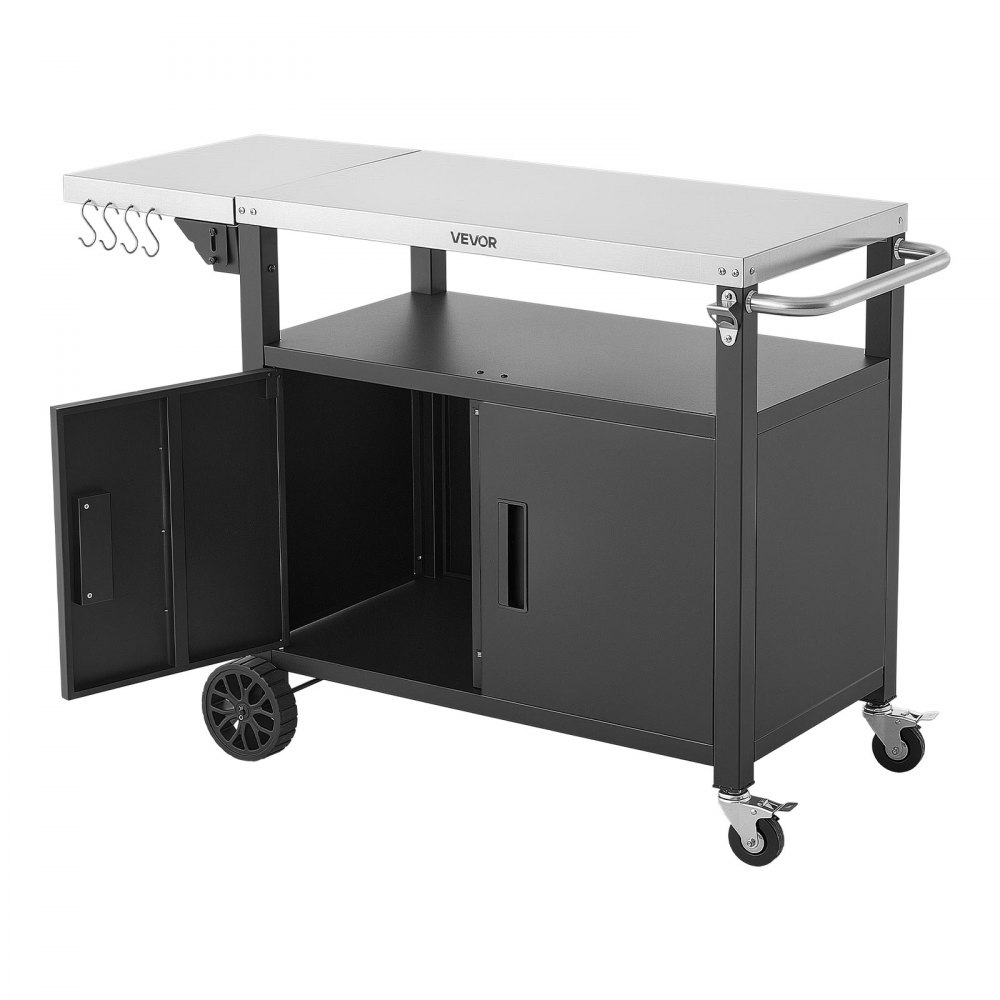 VEVOR Mesa de Barbacoa 1241 x 445 x 818 mm Tablero de Acero Inoxidable, Carrito de Cocina con Ruedas, Con Armario de Almacenamiento, Con Abridor de Botellas, Para Jardín, Bar, Zona de Barbacoa