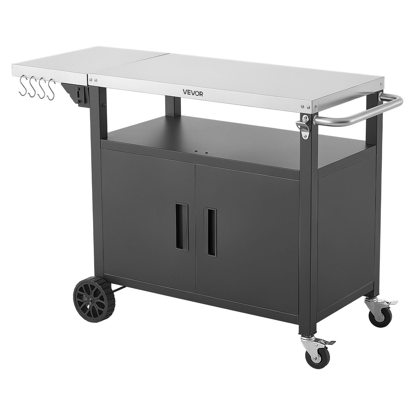 VEVOR Mesa de Barbacoa 1241 x 445 x 818 mm Tablero de Acero Inoxidable, Carrito de Cocina con Ruedas, Con Armario de Almacenamiento, Con Abridor de Botellas, Para Jardín, Bar, Zona de Barbacoa