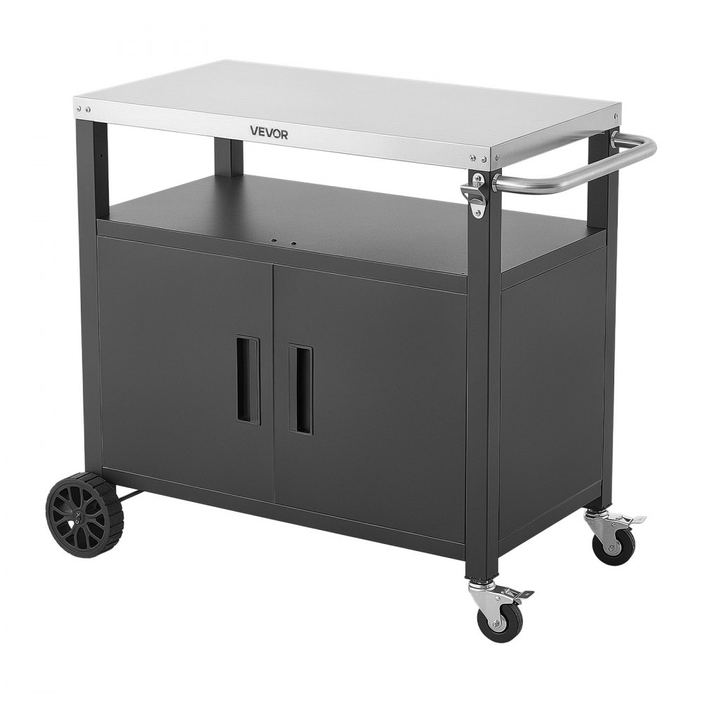 VEVOR Mesa de Barbacoa 924 x 445 x 818 mm Tablero de Acero Inoxidable, Carrito de Cocina con Ruedas, Con Armario de Almacenamiento, Con Abridor de Botellas, Para Jardín, Bar, Zona de Barbacoa