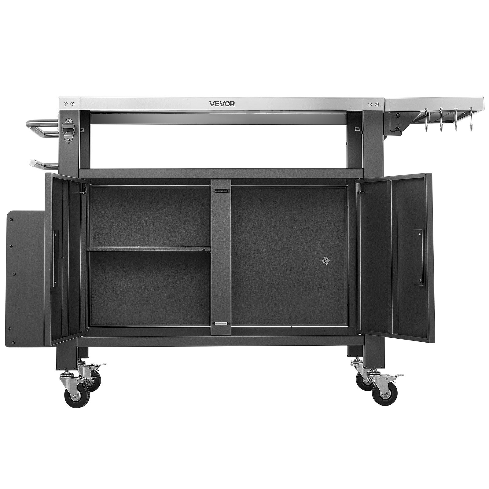 VEVOR Mesa de Barbacoa 140 x 46 x 90,2 cm Tablero de Acero Inoxidable, Carrito de Cocina con Ruedas, Con Armario de Almacenamiento, Con Toallero, Con Especiero, Para Jardín, Bar, Zona de Barbacoa