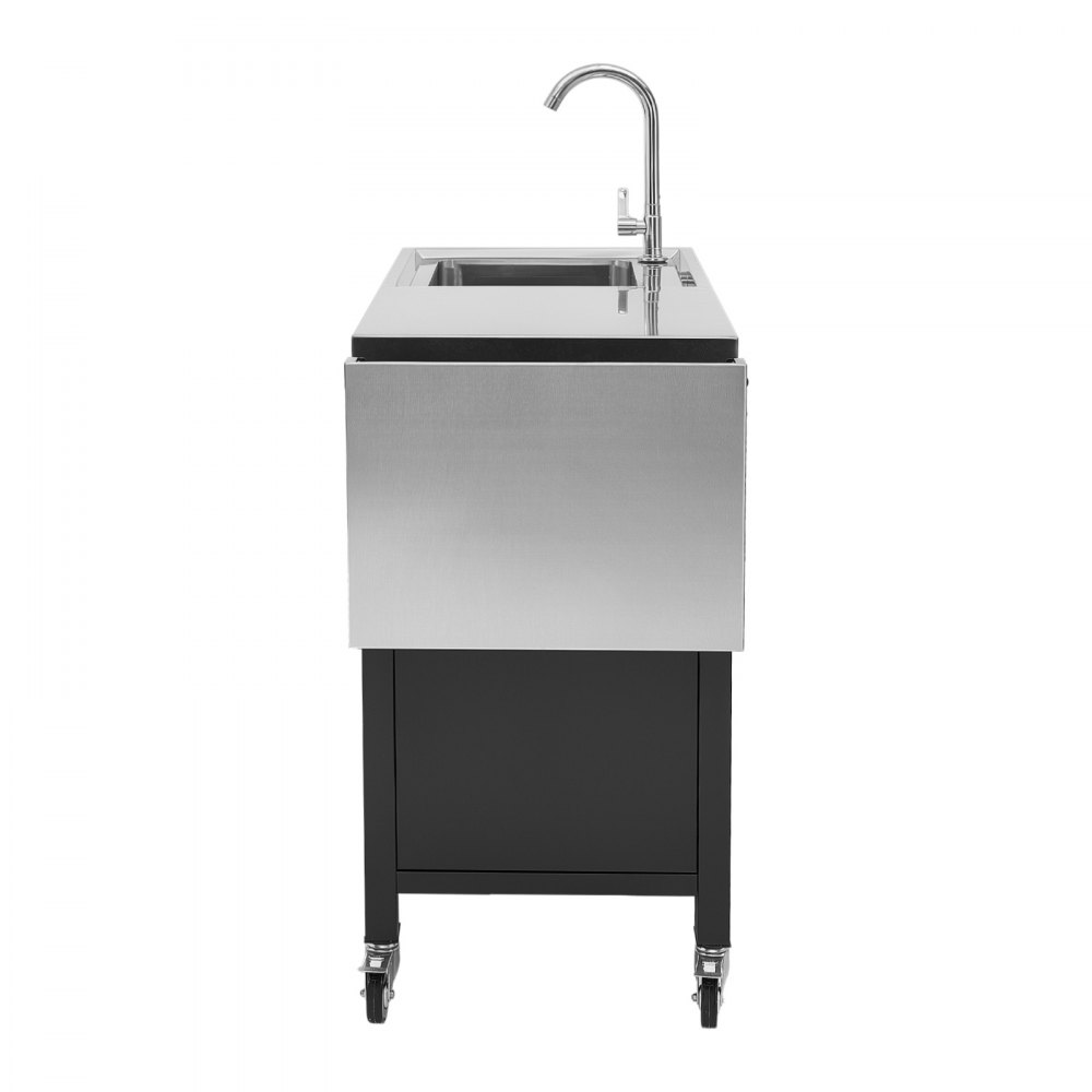 VEVOR Mesa de Barbacoa 132 x 46 x 90,9 cm Tablero de Acero Inoxidable, Carrito de Cocina con Fregadero, Con Ruedas, Con Armario de Almacenamiento, Con Toallero, Para Jardín, Bar, Zona de Barbacoa