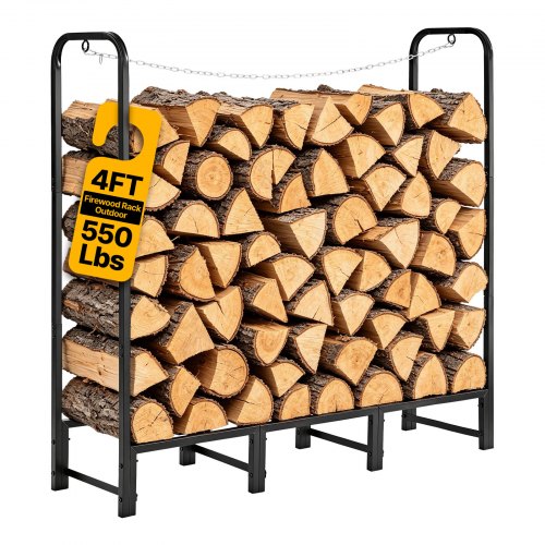 VEVOR Estantería de Leña para Exteriores Carga de 250 kg Soporte de Madera, Almacenamiento al Aire Libre para Patio Jardín Terraza, 1185 x 320 x 1220 mm, Estructura de Acero al Carbono, con Cadena