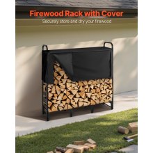 VEVOR Estante de Almacenamiento de Leña 122 x 32 x 118 cm Marco de Metal con Recubrimiento en Polvo con Media Cubierta Soporte de Leña Carga de 181,4 kg para Chimenea, Terraza, Patio, Jardín, Negro