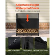 VEVOR Estante de Almacenamiento de Leña 122 x 32 x 118 cm Marco de Metal con Recubrimiento en Polvo con Media Cubierta Soporte de Leña Carga de 181,4 kg para Chimenea, Terraza, Patio, Jardín, Negro