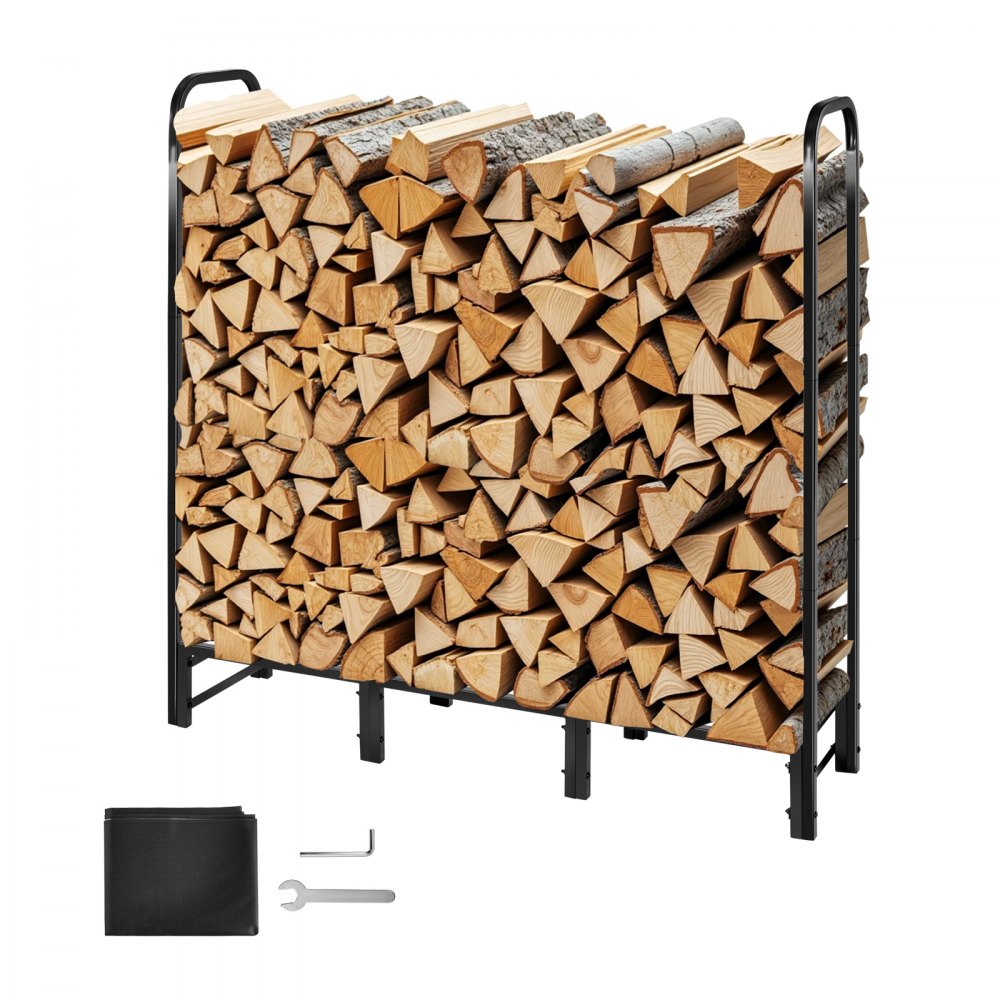 VEVOR Estante de Almacenamiento de Leña 122 x 32 x 118 cm Marco de Metal con Recubrimiento en Polvo Soporte de Leña para Exterior con Cubierta Carga de 181 kg para Chimenea, Terraza, Jardín, Negro