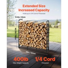 VEVOR Estante de Almacenamiento de Leña 122 x 32 x 118 cm Marco de Metal con Recubrimiento en Polvo Soporte de Leña para Exterior con Cubierta Carga de 181 kg para Chimenea, Terraza, Jardín, Negro