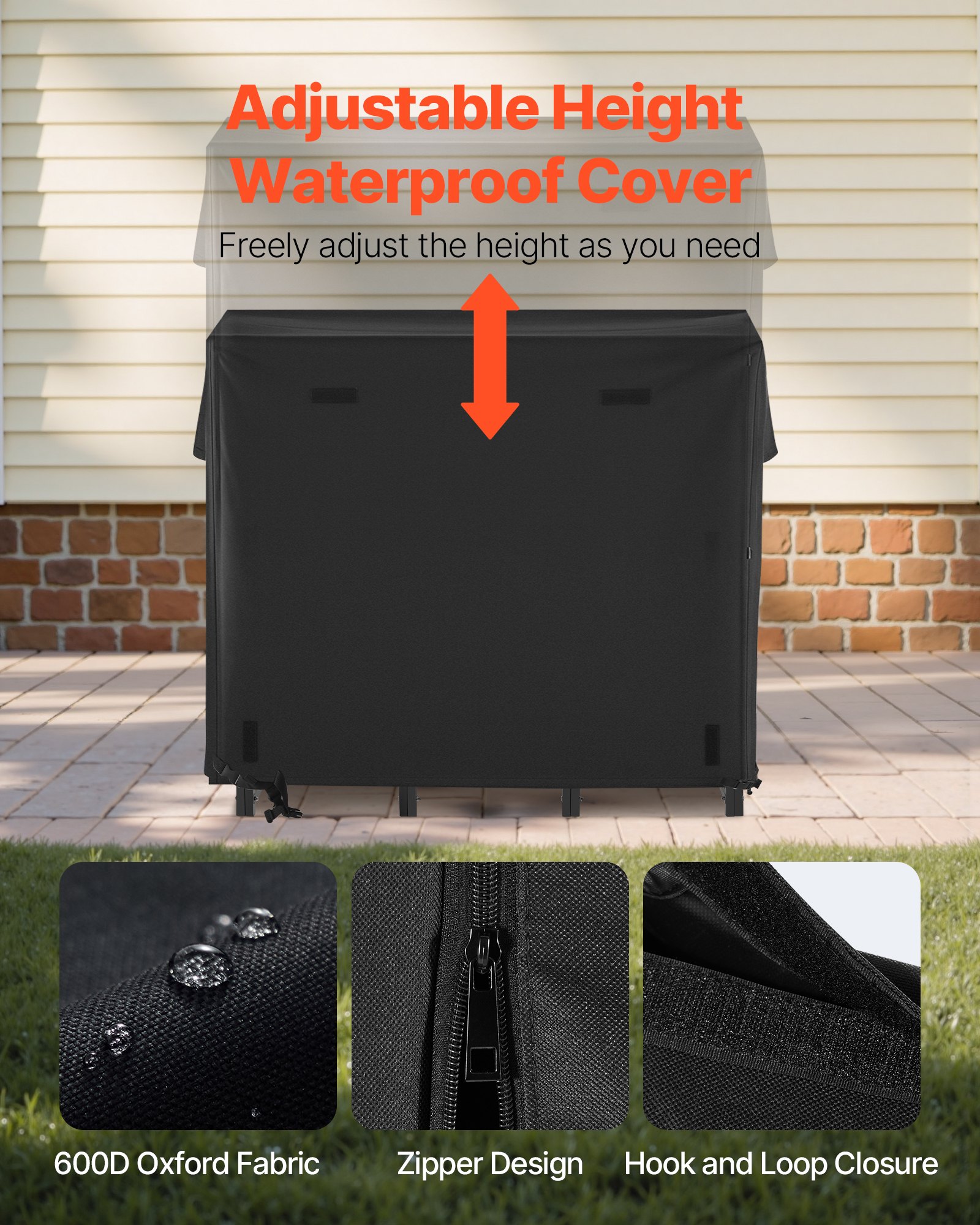 VEVOR Estante de Almacenamiento de Leña 122 x 32 x 118 cm Marco de Metal con Recubrimiento en Polvo Soporte de Leña para Exterior con Cubierta Carga de 181 kg para Chimenea, Terraza, Jardín, Negro