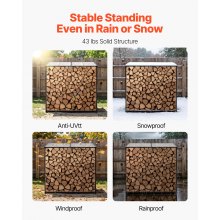 VEVOR Estante de Almacenamiento de Leña 143 x 70 x 143 cm Marco de Metal con Recubrimiento en Polvo Panel de Techo Soporte de Leña Carga de 299,4 kg para Chimenea, Terraza, Patio, Jardín, Negro